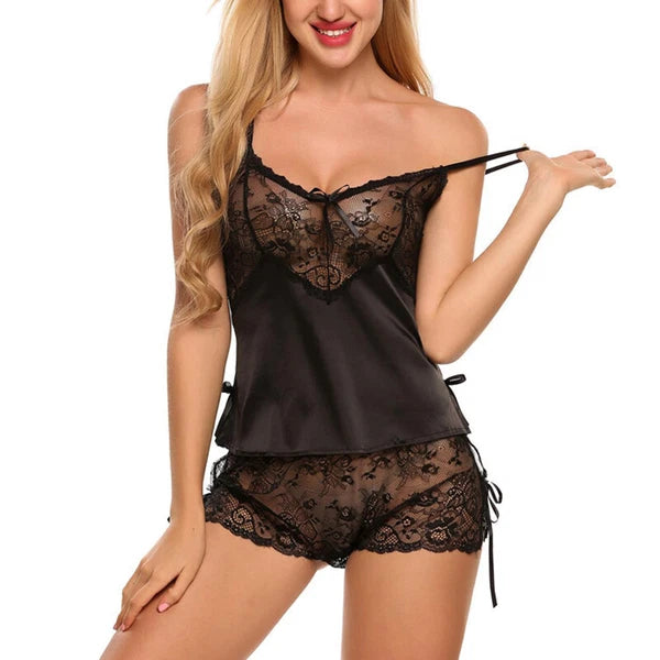 Womens Lace Cami Vest Shorts See Through Sexy Lingerie Pyjama Set Sleepwear Pjs