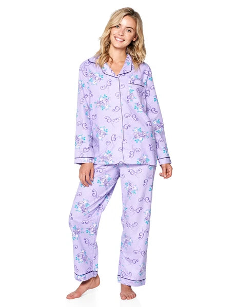 Casual Nights Women's Flannel Long Sleeve Button Down Pajama Set