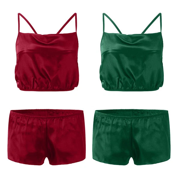 Womens Sexy-Lingerie Sleepwear Satin Silk Babydoll Lace Nightwear Pajamas Set