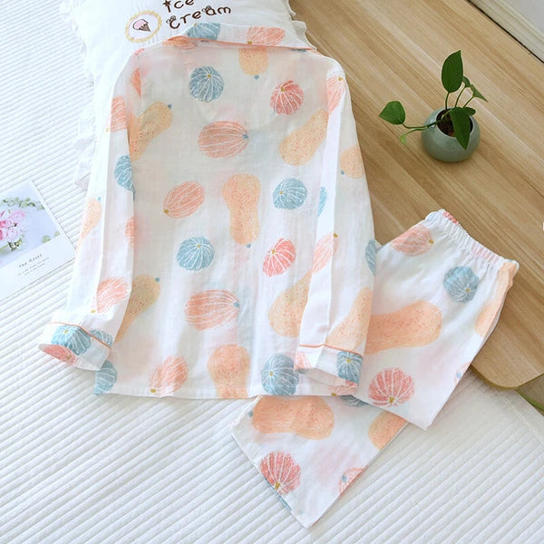 Women Pajamas Set 100% Cotton Printed Sleepwear Casual Nightwear Home Wear