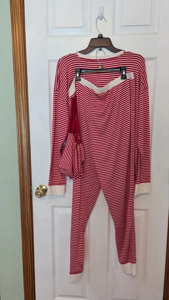 Sonoma Goods For Life PJ Set Red White Stripes Poly Span Knit Joggers Top XL