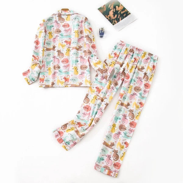 Womens 100% Cotton Pajamas Set Flannel Printed Button Nightwear Loungewear 12-24