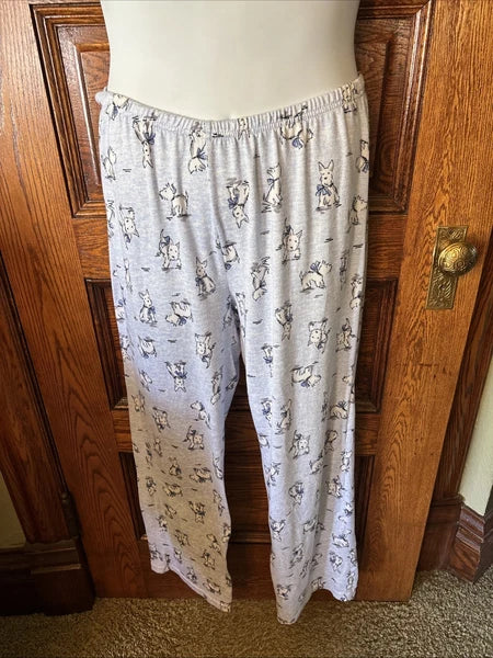 LAURA ASHLEY Women's Blue Pajama PJ Pants Top Set Scottie Westie Dog Print, Sz L