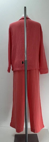 Ladies New Ex M&S  100% Cotton Coral  Pyjamas Size 8 10 12 14 16 18 20