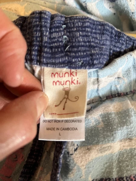 Munki Munki Flannel Pajamas Large Blue Dachshund Weiner Dog Pockets