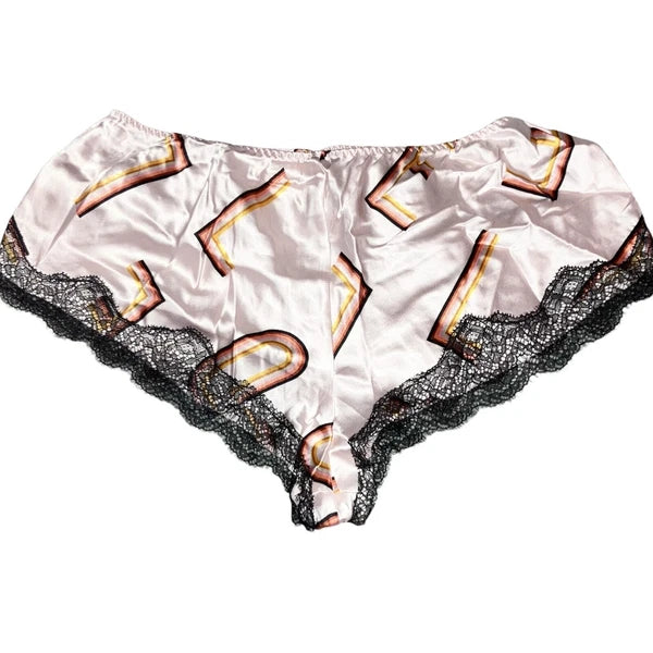 Victoria's Secret Pink Black Lace Satin Pajama Sleep Shorts ONLY Letters Sz M