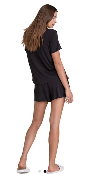 Barefoot Dreams Luxe Milk Jersey Scoop Neck Short Set Black NEW Large GIFT $110