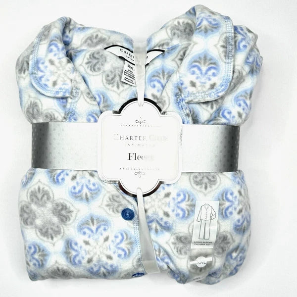 Charter Club Women's 2 Piece Fleece Pajama Set Button Front & Pant XXL $59