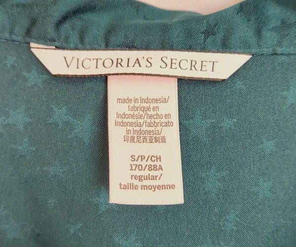 Victoria Secret Green Star Satin Long Sleeve Pajama Set - S