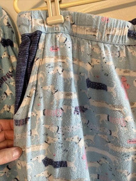 Munki Munki Flannel Pajamas Large Blue Dachshund Weiner Dog Pockets