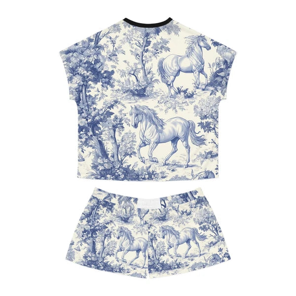 Whimsical Horse Print Pajama Set Cozy Sleepwear, Animal Lover Gift, Blue Floral