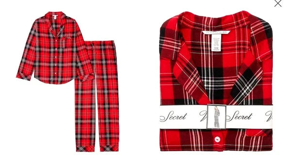 Victoria's Secret THE FLANNEL PJ Set Big Red Plaid VERY SOFT XL Regular Length