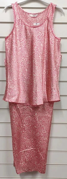 Marlon Ladies Floral Sleeveless Knee Length Satin Pyjama Set UK Sizes 22/24