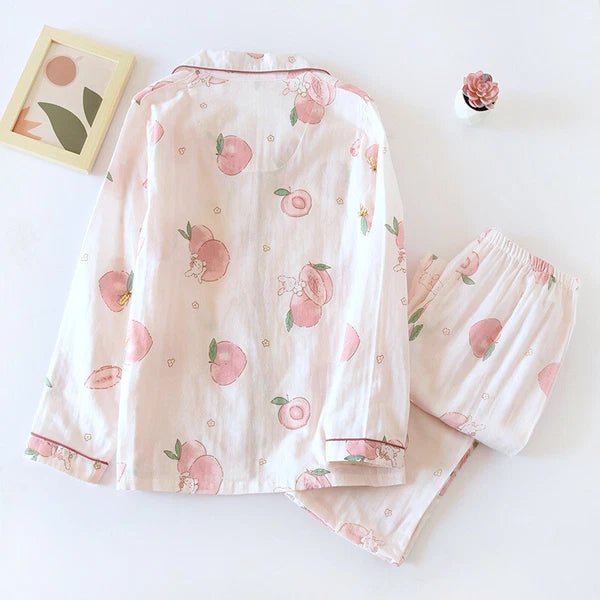 Women Pajamas Set 100% Cotton Printed Sleepwear Casual Nightwear Home Wear