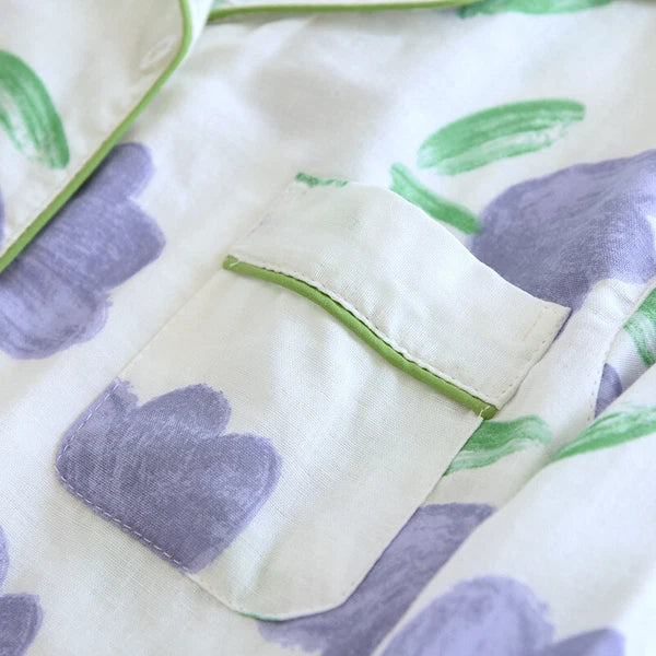 Women Pajamas Set 100% Cotton Printed Sleepwear Casual Nightwear Home Wear