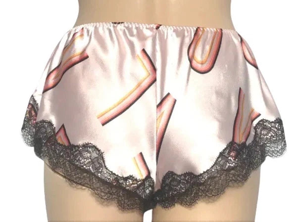 Victoria's Secret Pink Black Lace Satin Pajama Sleep Shorts ONLY Letters Sz M