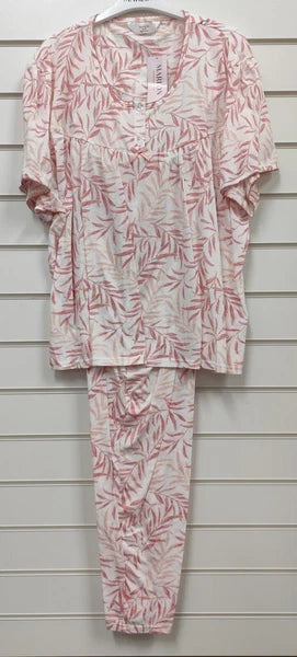 MARLON LADIES SUMMER JERSEY COTTON PALM SHORT SLEEVES PYJAMA SET UK SIZES 8-26