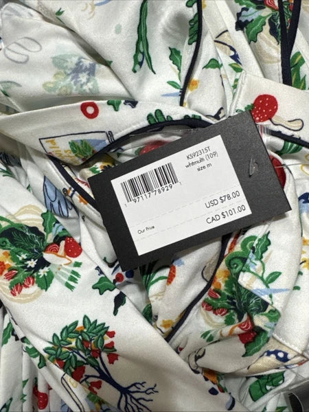 NWT Kate Spade White/Colorful IN THE GARDEN Knit Cropped Pajama Medium M Floral