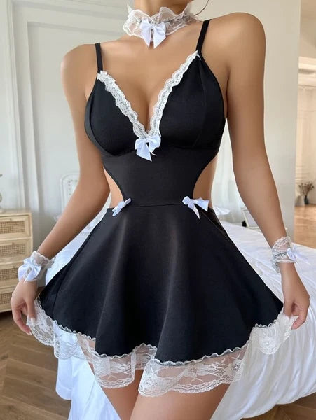 Lingerie Women Lace Underwear French Maid Nurse Cosplay Babydoll Sleepwear