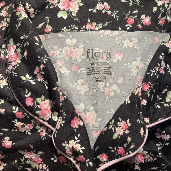 Flora Nikrooz Long Sleeve 2 Piece Lounge Pajama Set Black Pink XXL 22/24 Soft