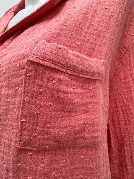 Ladies New Ex M&S  100% Cotton Coral  Pyjamas Size 8 10 12 14 16 18 20