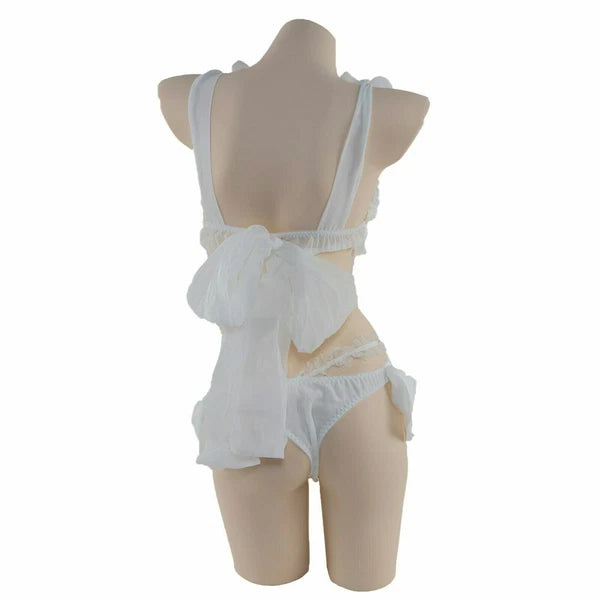 Women Sexy Lingerie Set Lolita Sleepwear Pajama Kawaii Maid Ruffle Suit