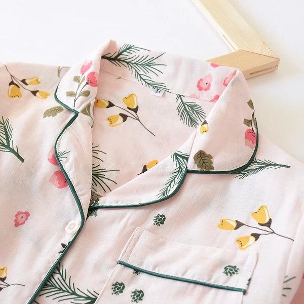 Women Pajamas Set 100% Cotton Printed Sleepwear Casual Nightwear Home Wear