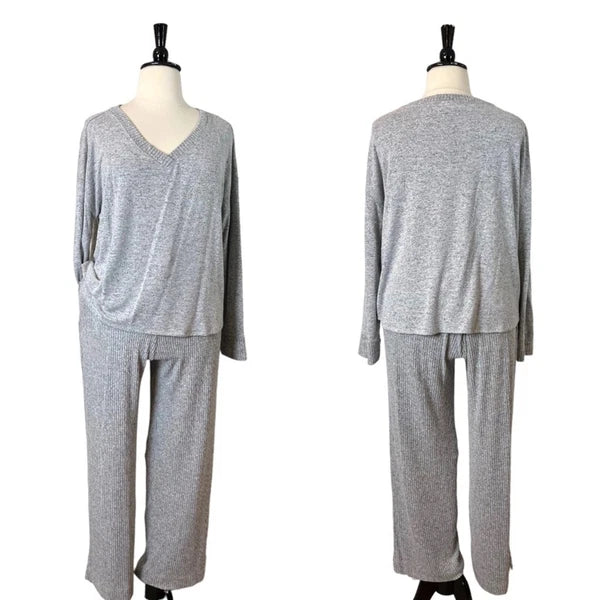 Soma Women’s Lounge Set Brushed Terry Ribbed Wide Leg Pants Gray Size XXL Plus