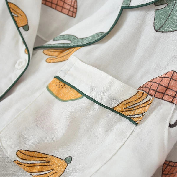 Women Pajamas Set 100% Cotton Printed Sleepwear Casual Nightwear Home Wear