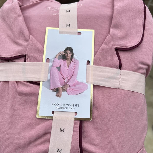 Victoria's Secret Modal Long Pajama Set Pink Size Medium Regular New