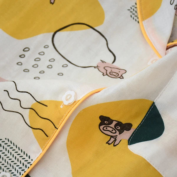 Women Pajamas Set 100% Cotton Printed Sleepwear Casual Nightwear Home Wear