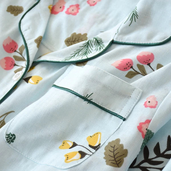 Women Pajamas Set 100% Cotton Printed Sleepwear Casual Nightwear Home Wear