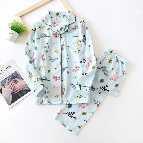 Women Pajamas Set 100% Cotton Printed Sleepwear Casual Nightwear Home Wear