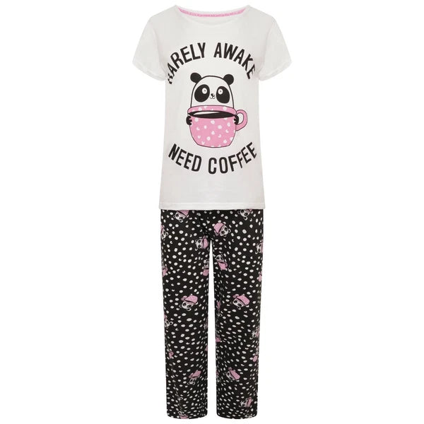 Ladies Ex-Stores Novelty Cute Bear And Panda Print Pyjama Set, Nightwear, PJ's