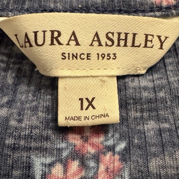 LAURA ASHLEY Pajama Set Womens 1X-Large Gray Pink Floral Short Sleeve Top/Pants