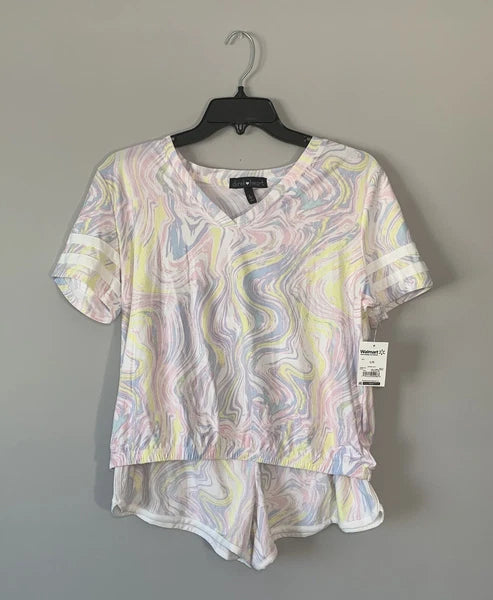 NWT Derek Heart Women’s L Marbled White 2pc Activewear/Sleepwear Pajamas Lounge