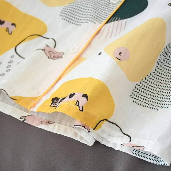 Women Pajamas Set 100% Cotton Printed Sleepwear Casual Nightwear Home Wear