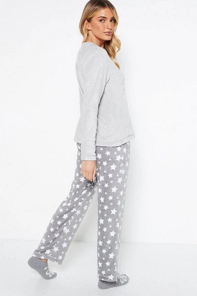 Ladies Womens SUPERSOFT FLEECE Pyjamas and Matching Socks Cosy PJ SET UK 8-26