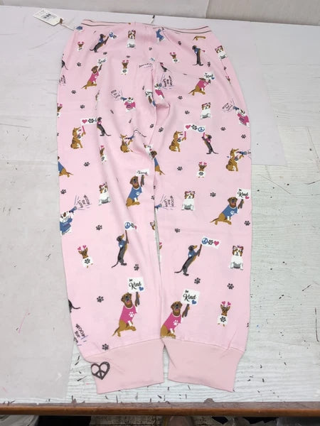 PJ Salvage Blush Woof For Love L/S Knit Pajama Set Sz Med AM27