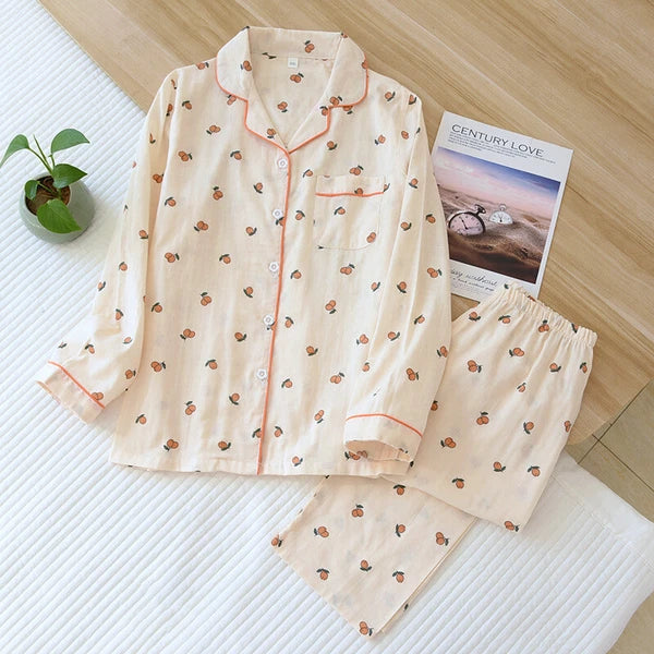 Women Pajamas Set 100% Cotton Printed Sleepwear Casual Nightwear Home Wear