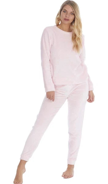 Ladies New Pyjamas Fleece Warm Velour Shimmer Pjs Lounge Set Size 8-22