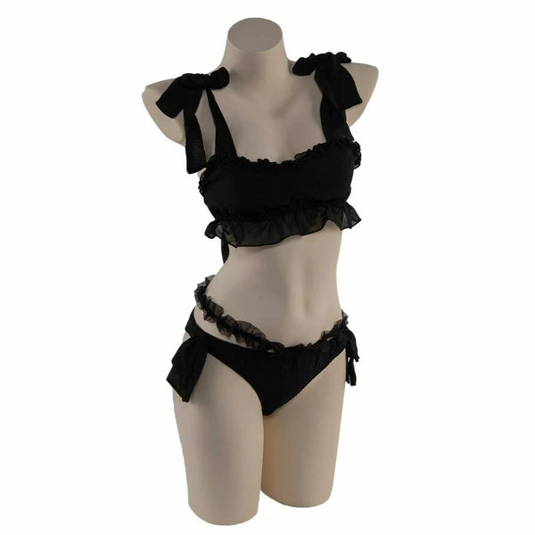 Women Sexy Lingerie Set Lolita Sleepwear Pajama Kawaii Maid Ruffle Suit