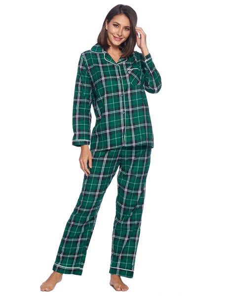 Casual Nights Women's Flannel Long Sleeve Button Down Pajama Set