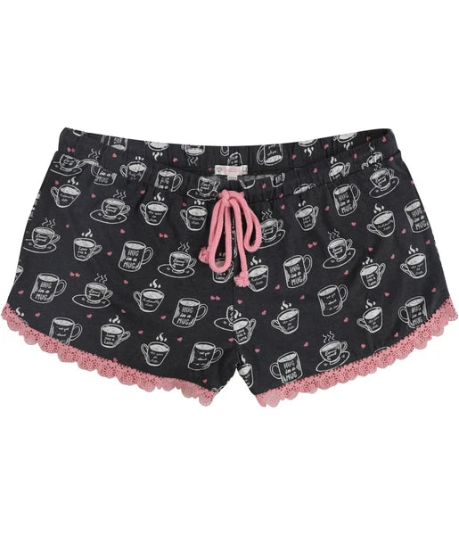 P.J. Salvage Womens Hug In A Mug Pajama Shorts, Grey, Medium