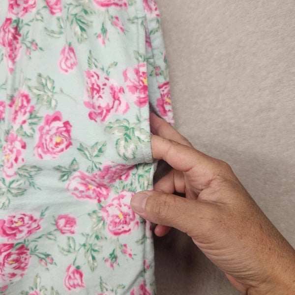 Lanz Of Salzburg Pajama Set Womens Green Floral Flannel Ruffle Cotton Grandma