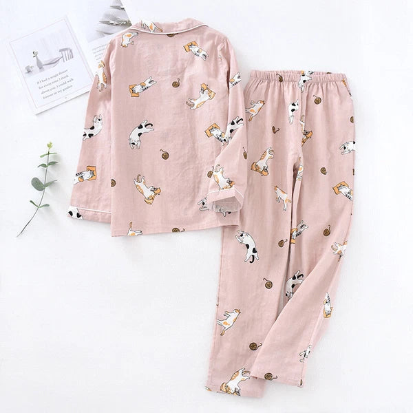 Women Pajamas Set 100% Cotton Printed Sleepwear Casual Nightwear Home Wear