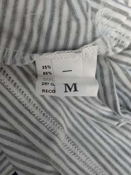 Split Short Pajama Set 2 Piece Women Sleepwear Striped Cotton Loungewear M Gray