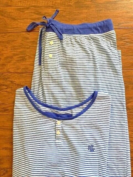 RALPH LAUREN WOMEN 2 PC PAJAMA SET SLEEPWEAR BLUE STRIPED S M L NWT