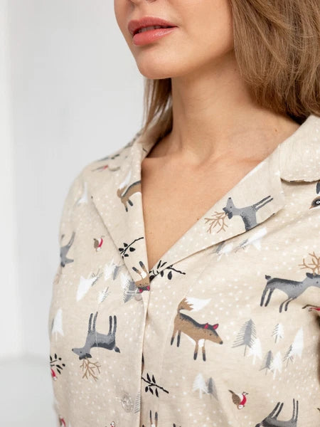 Winter Morning Women's Long Sleeve Cotton Flannel Pajamas Size 46 (S)