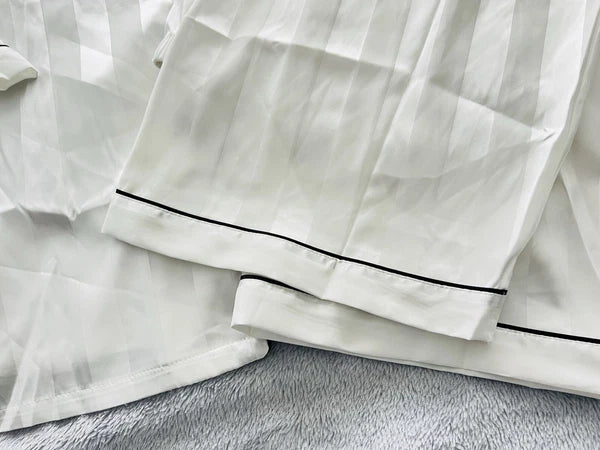 New Women’s Plus Size 5XL White Satin Pyjamas Pjs Sleepwear Set Black Trim